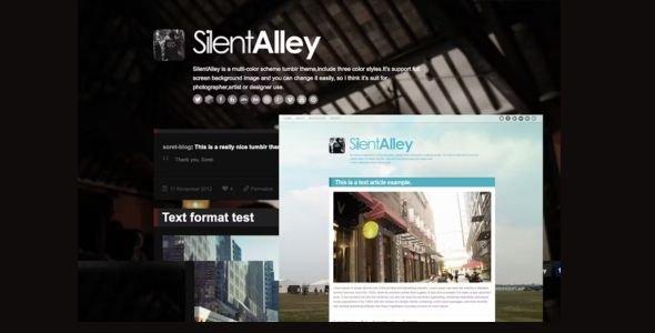 Silent Alley - Responsive Multi-Color Tumblr Theme Silent Alley - Responsive Multi-Color Tumblr Theme